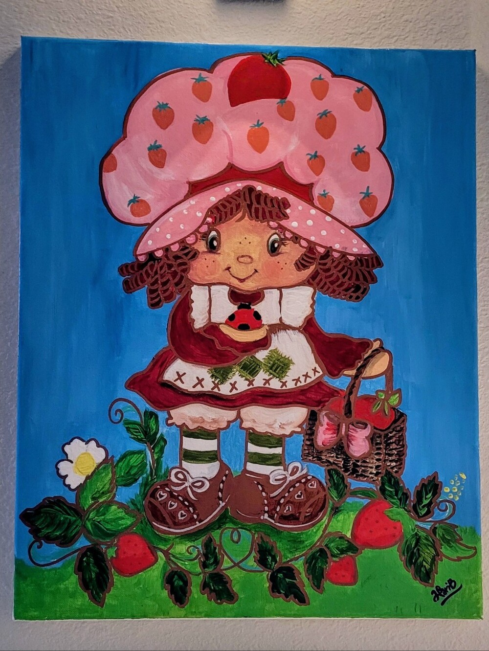 Hand-Painted Strawberry Shortcake Wall Art - Pink & Blue